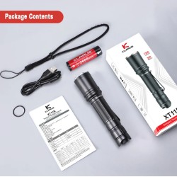 Pack complet Klarus XT11R – lampe, câble, batterie et accessoires