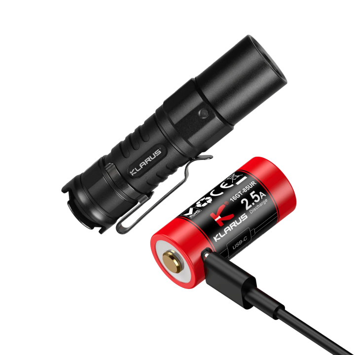 Lampe KLARUS XT1C et batterie en recharge USB-C